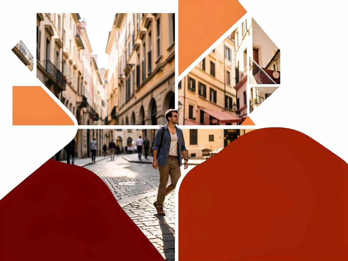 Traveler walking slowly through a European city